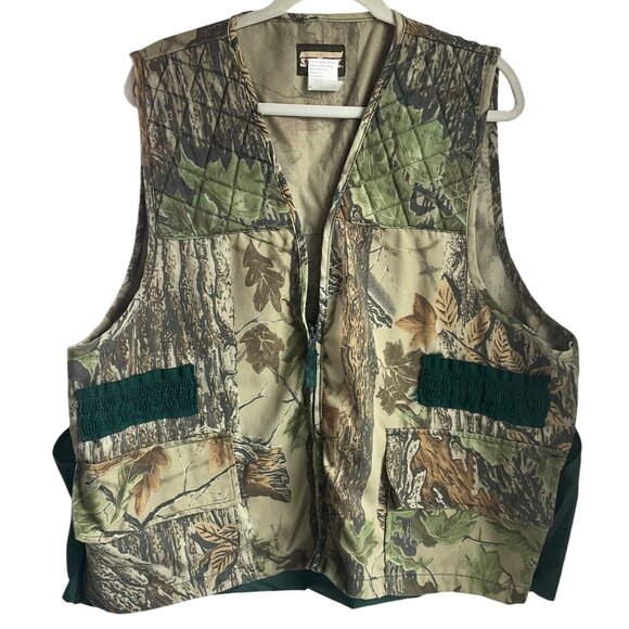 Vintage Saf T Bak Sz XL Mens Hunting Fly Fishing Vest Camo Real Tree Trapper Poc - Picture 1 of 9